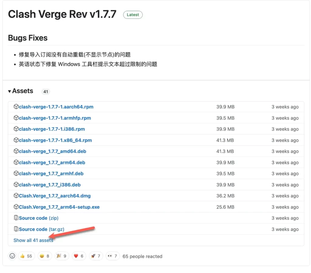 Clash Verge Rev 下载页面截图
